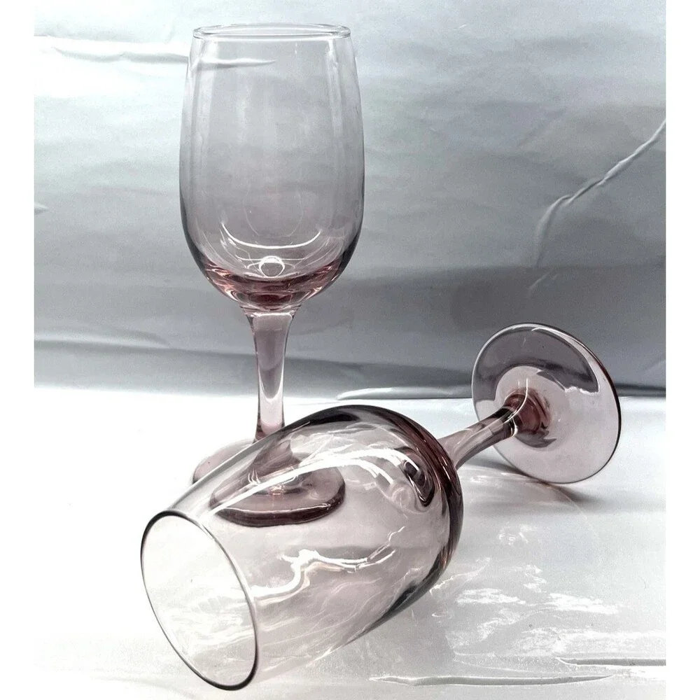 Set of 2 Libbey - Wine Glasses / Water Goblets- Stemware- Plum/Pink 10oz